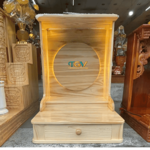 Bàn thờ thần tài hào quang gỗ thông ngang 42cm