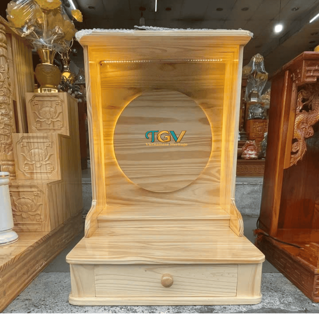 Bàn thờ thần tài hào quang gỗ thông ngang 42cm